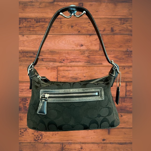 Coach Handbags - Vintage Coach Monogram Canvas And Leather Baguette Shoulder Bag